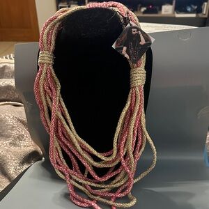 Designer Nicholas Theodorou Pink and Cream Rope Long Necklace NWT